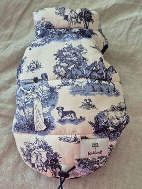 Rachel Antonoff Blue and White Toile Dog Puffer Vest